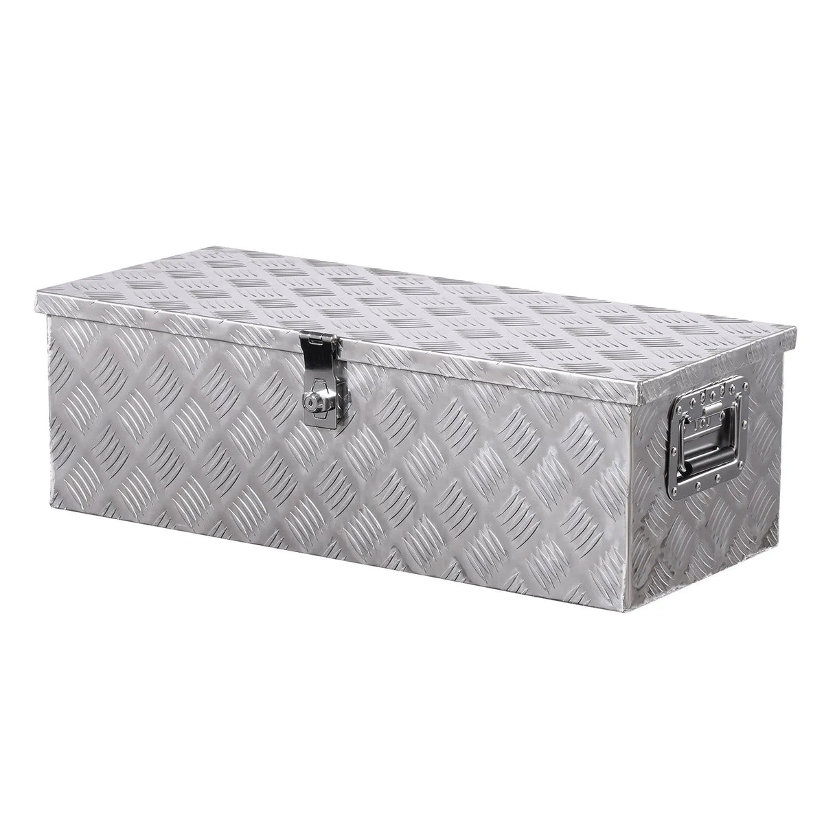 VEVOR Heavy-Duty Aluminium Tool Box with Ribbed Lid, Side Handles and Lock, 762×330×244 mm, Silver