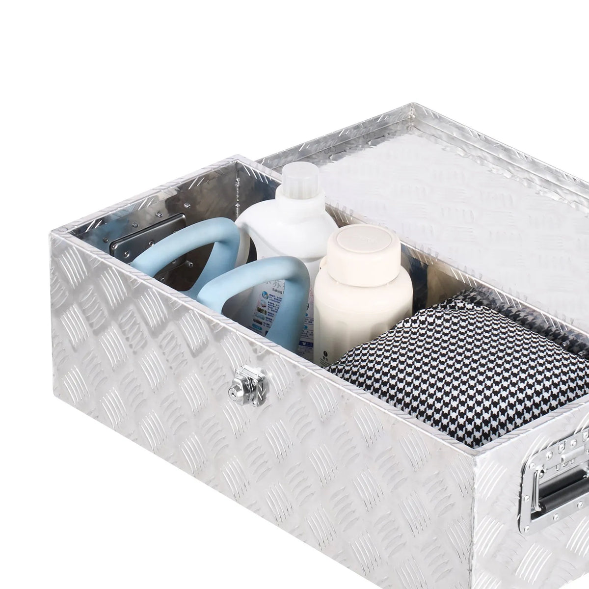 VEVOR Heavy-Duty Aluminium Tool Box with Ribbed Lid, Side Handles and Lock, 762×330×244 mm, Silver