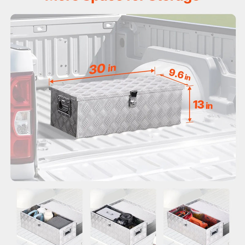 VEVOR smagās slodzes alumīnija kravas kastes instrumentu kaste ar rievojuma pārklājumu, sānu rokturiem un slēdzeni, 762×330×244 mm, sudraba krāsa