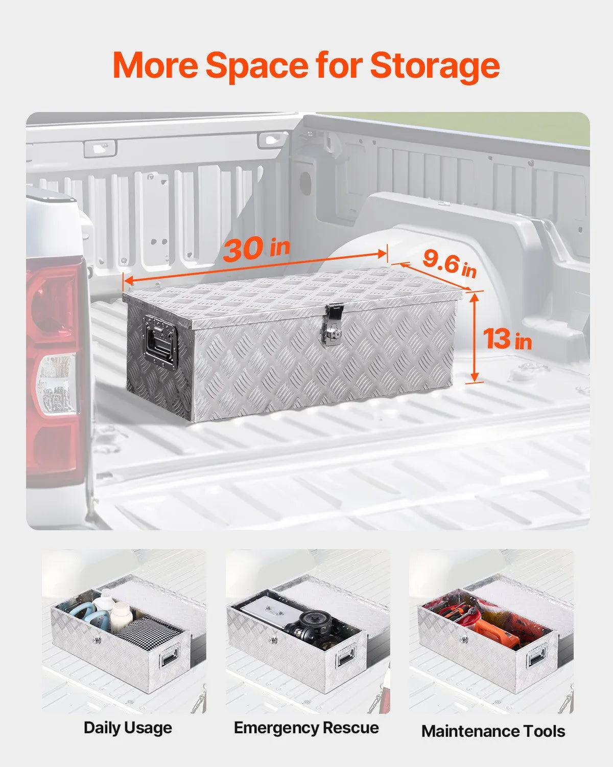 VEVOR Heavy-Duty Aluminium Tool Box with Ribbed Lid, Side Handles and Lock, 762×330×244 mm, Silver