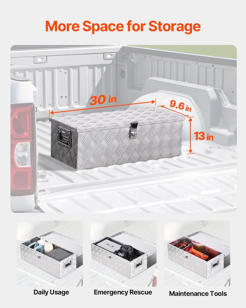 VEVOR smagās slodzes alumīnija kravas kastes instrumentu kaste ar rievojuma pārklājumu, sānu rokturiem un slēdzeni, 762×330×244 mm, sudraba krāsa