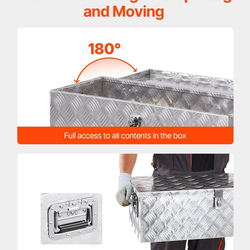 VEVOR smagās slodzes alumīnija kravas kastes instrumentu kaste ar rievojuma pārklājumu, sānu rokturiem un slēdzeni, 762×330×244 mm, sudraba krāsa