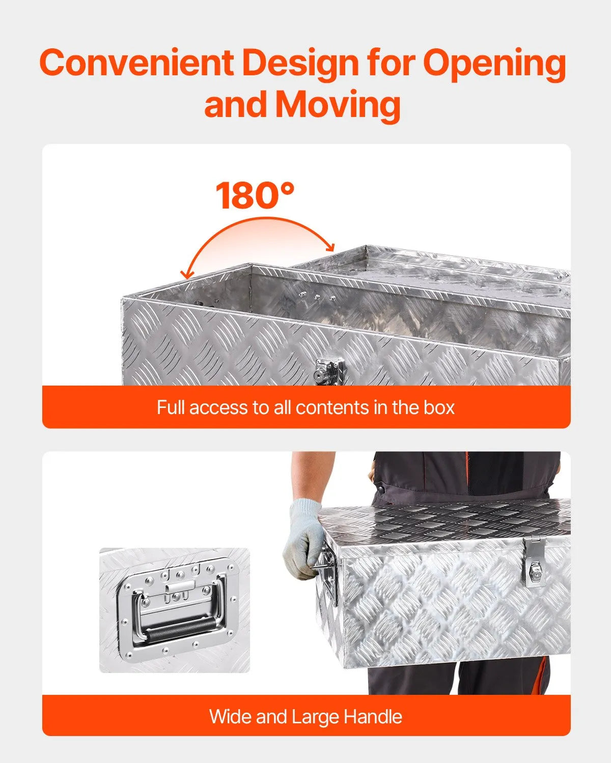 VEVOR Heavy-Duty Aluminium Tool Box with Ribbed Lid, Side Handles and Lock, 762×330×244 mm, Silver