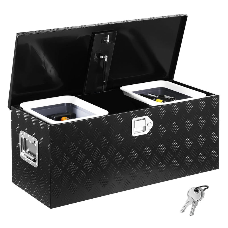 VEVOR smagās slodzes alumīnija kravas kastes instrumentu kaste ar rievotu pārklājumu, bīdāmu plauktu, sānu rokturi un slēdzeni, 899×370×370 mm, melna