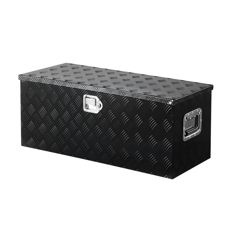 VEVOR smagās slodzes alumīnija kravas kastes instrumentu kaste ar rievotu pārklājumu, bīdāmu plauktu, sānu rokturi un slēdzeni, 899×370×370 mm, melna
