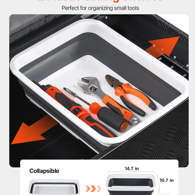 VEVOR smagās slodzes alumīnija kravas kastes instrumentu kaste ar rievotu pārklājumu, bīdāmu plauktu, sānu rokturi un slēdzeni, 899×370×370 mm, melna