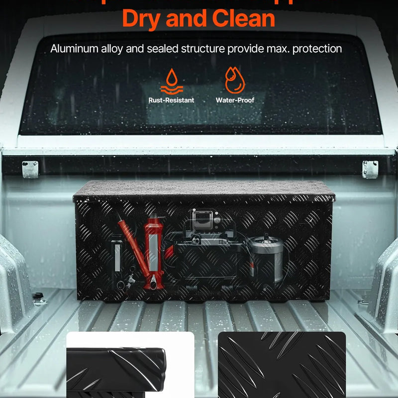 VEVOR smagās slodzes alumīnija kravas kastes instrumentu kaste ar rievotu pārklājumu, bīdāmu plauktu, sānu rokturi un slēdzeni, 899×370×370 mm, melna