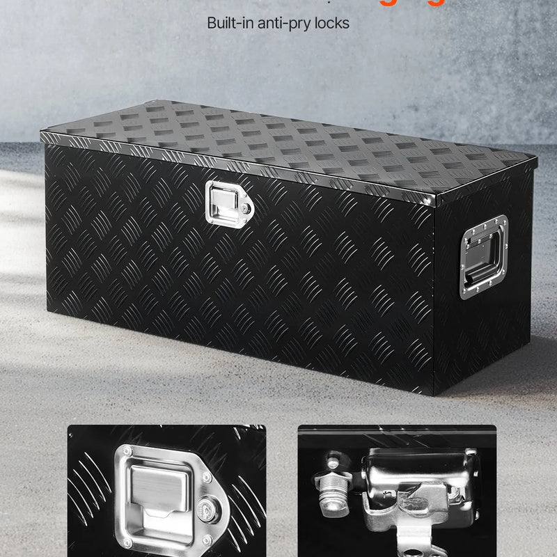 VEVOR smagās slodzes alumīnija kravas kastes instrumentu kaste ar rievotu pārklājumu, bīdāmu plauktu, sānu rokturi un slēdzeni, 899×370×370 mm, melna