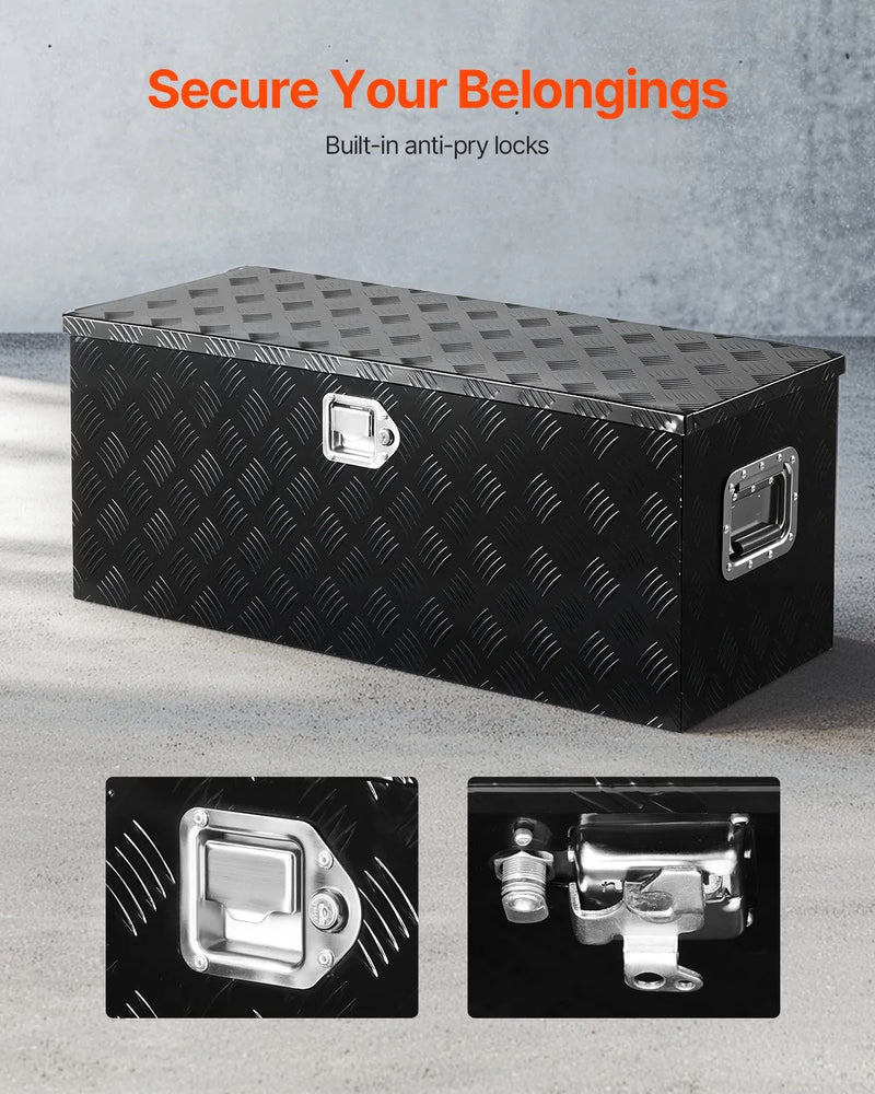 VEVOR smagās slodzes alumīnija kravas kastes instrumentu kaste ar rievotu pārklājumu, bīdāmu plauktu, sānu rokturi un slēdzeni, 899×370×370 mm, melna