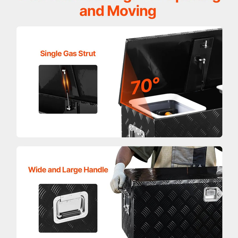 VEVOR smagās slodzes alumīnija kravas kastes instrumentu kaste ar rievotu pārklājumu, bīdāmu plauktu, sānu rokturi un slēdzeni, 899×370×370 mm, melna