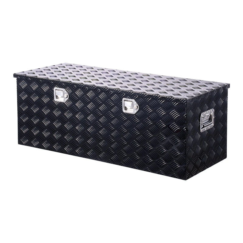 VEVOR smagās slodzes alumīnija kravas automašīnas instrumentu kaste, 1219,2×495,3×444,5 mm rievota uzglabāšanas kaste ar sānu rokturi un slēdzeni ar atslēgām, melna, piemērota piekabēm un pikapiem