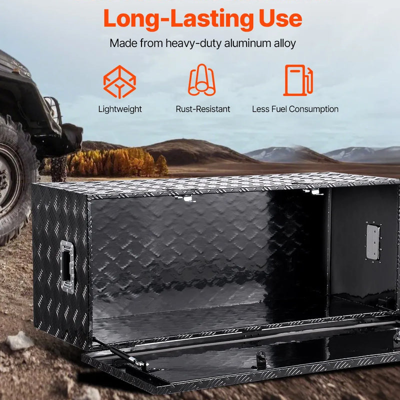 VEVOR smagās slodzes alumīnija kravas automašīnas instrumentu kaste, 1219,2×495,3×444,5 mm rievota uzglabāšanas kaste ar sānu rokturi un slēdzeni ar atslēgām, melna, piemērota piekabēm un pikapiem