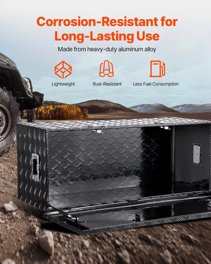 VEVOR smagās slodzes alumīnija kravas automašīnas instrumentu kaste, 1219,2×495,3×444,5 mm rievota uzglabāšanas kaste ar sānu rokturi un slēdzeni ar atslēgām, melna, piemērota piekabēm un pikapiem