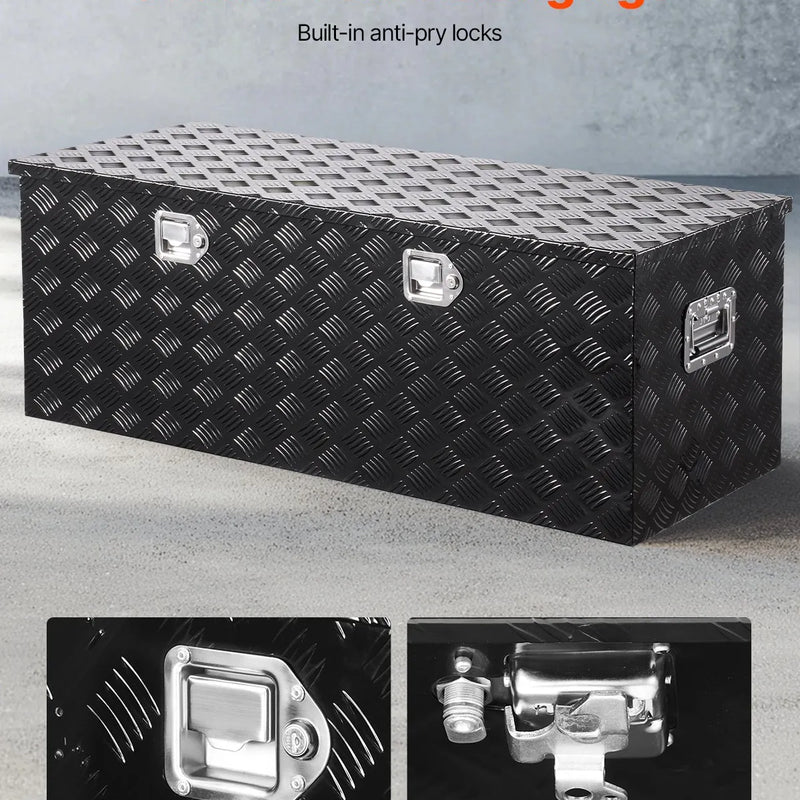 VEVOR smagās slodzes alumīnija kravas automašīnas instrumentu kaste, 1219,2×495,3×444,5 mm rievota uzglabāšanas kaste ar sānu rokturi un slēdzeni ar atslēgām, melna, piemērota piekabēm un pikapiem