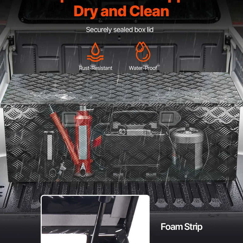 VEVOR smagās slodzes alumīnija kravas automašīnas instrumentu kaste, 1219,2×495,3×444,5 mm rievota uzglabāšanas kaste ar sānu rokturi un slēdzeni ar atslēgām, melna, piemērota piekabēm un pikapiem