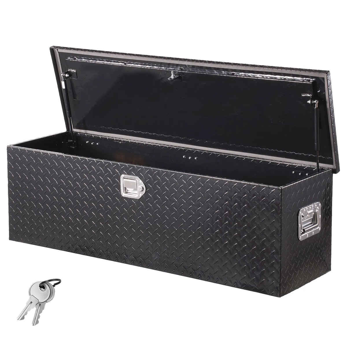 VEVOR Heavy-Duty Aluminium Tool Box with Diamond Plate Cover, Side Handles and Lock, 1244.6×381×381 mm, Black