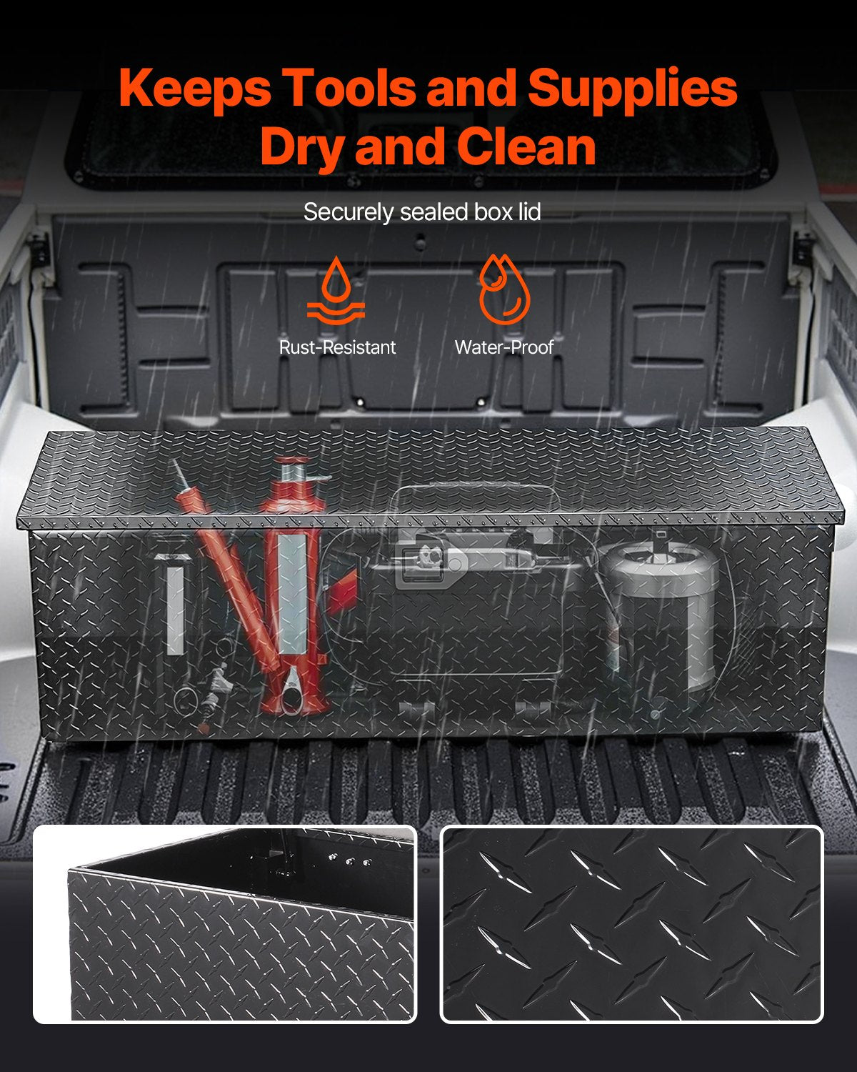 VEVOR Heavy-Duty Aluminium Tool Box with Diamond Plate Cover, Side Handles and Lock, 1244.6×381×381 mm, Black