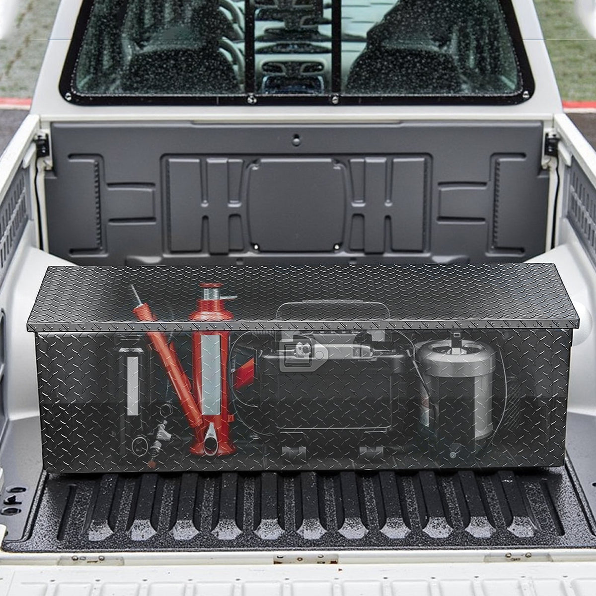 VEVOR Heavy-Duty Aluminium Tool Box with Diamond Plate Cover, Side Handles and Lock, 1244.6×381×381 mm, Black
