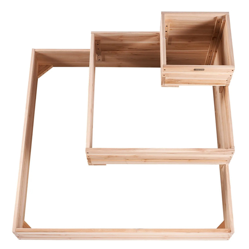 Paaugstinātā dārza dobe, 113 × 113 × 52 cm koka stādīšanas kaste ar atvērtu pamatni, piemērota ziedu, dārzeņu un garšaugu audzēšanai pagalmā, dārzā, terasē vai balkonā, gaiši brūna (Burlywood)