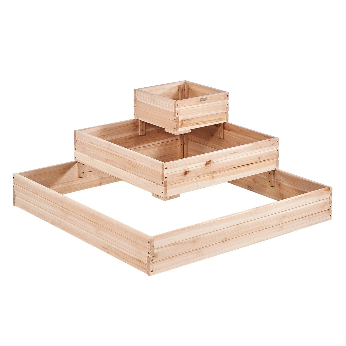 Paaugstinātā dārza dobe, 113 × 113 × 52 cm koka stādīšanas kaste ar atvērtu pamatni, piemērota ziedu, dārzeņu un garšaugu audzēšanai pagalmā, dārzā, terasē vai balkonā, gaiši brūna (Burlywood).