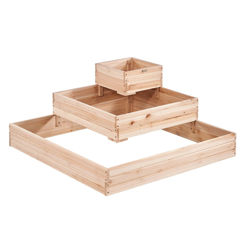 Paaugstinātā dārza dobe, 113 × 113 × 52 cm koka stādīšanas kaste ar atvērtu pamatni, piemērota ziedu, dārzeņu un garšaugu audzēšanai pagalmā, dārzā, terasē vai balkonā, gaiši brūna (Burlywood)