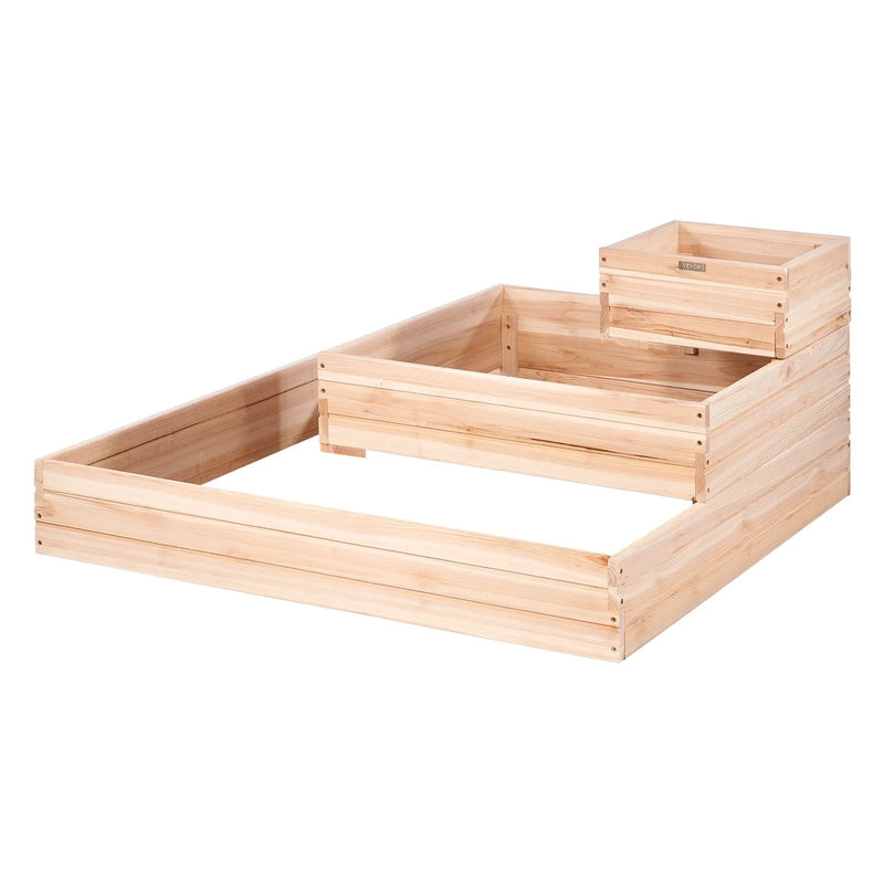 Paaugstinātā dārza dobe, 113 × 113 × 52 cm koka stādīšanas kaste ar atvērtu pamatni, piemērota ziedu, dārzeņu un garšaugu audzēšanai pagalmā, dārzā, terasē vai balkonā, gaiši brūna (Burlywood)