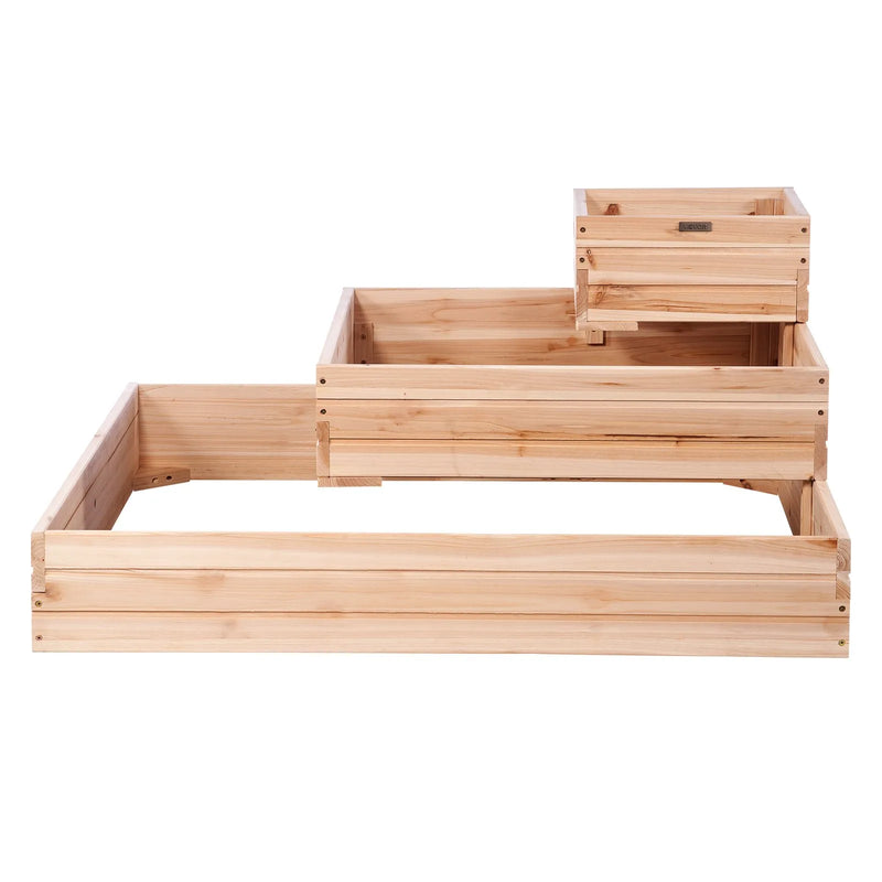 Paaugstinātā dārza dobe, 113 × 113 × 52 cm koka stādīšanas kaste ar atvērtu pamatni, piemērota ziedu, dārzeņu un garšaugu audzēšanai pagalmā, dārzā, terasē vai balkonā, gaiši brūna (Burlywood)