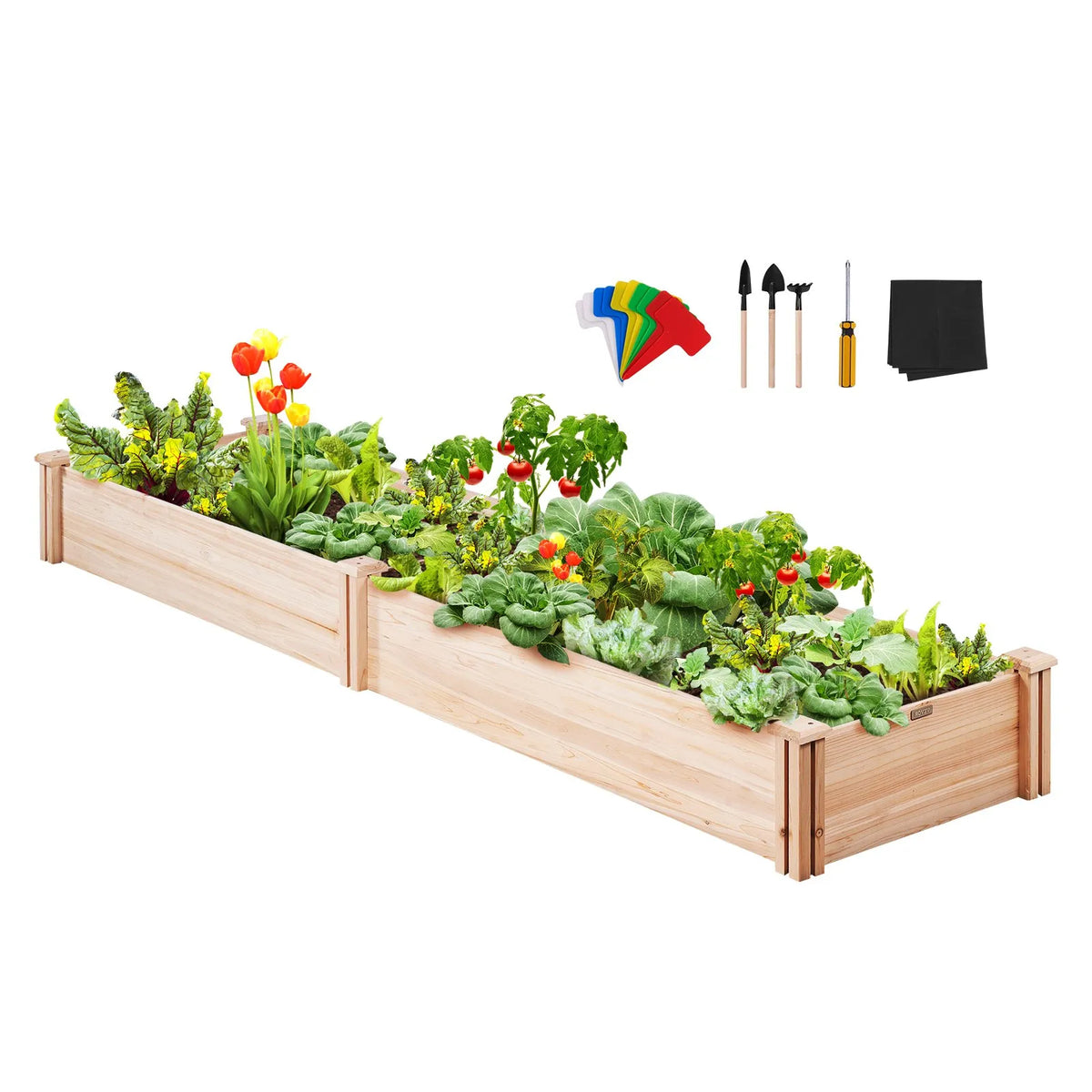 Paaugstinātā dārza dobe 240 × 61 × 25 cm koka stādīšanas kaste ar atvērtu pamatni, āra ziediem, dārzeņiem un garšaugiem dārzā, pagalmā vai balkonā, gaiši brūna