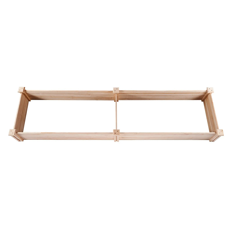 Paaugstinātā dārza dobe 240 × 61 × 25 cm koka stādīšanas kaste ar atvērtu pamatni, āra ziediem, dārzeņiem un garšaugiem dārzā, pagalmā vai balkonā, gaiši brūna