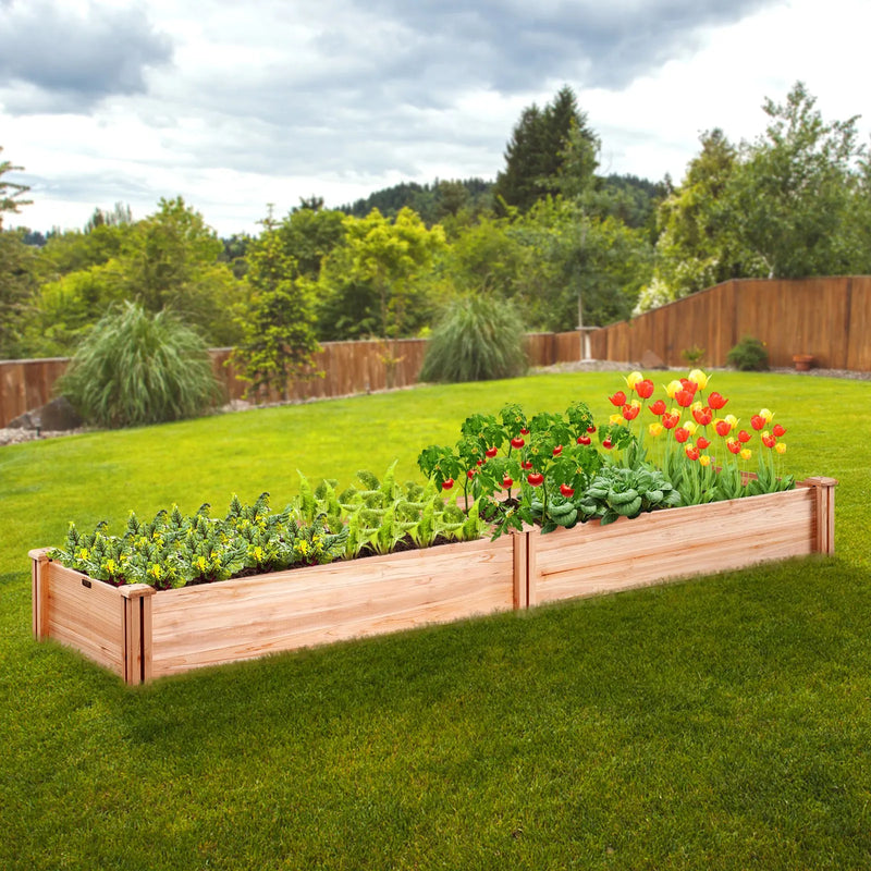Paaugstinātā dārza dobe 240 × 61 × 25 cm koka stādīšanas kaste ar atvērtu pamatni, āra ziediem, dārzeņiem un garšaugiem dārzā, pagalmā vai balkonā, gaiši brūna