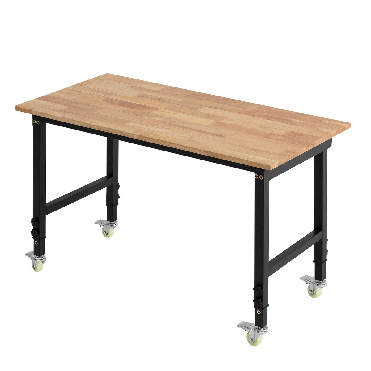 VEVOR regulējams darba galds uz riteņiem, slodze līdz 680 kg, 122 × 60 cm ozolkoka virsma, augstuma regulēšana 72,5–107,5 cm, izturīgs masīvkoka darba galds garāžai, darbnīcai, mājai un birojam - ZEMLETES.LV