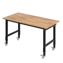 VEVOR regulējams darba galds uz riteņiem, slodze līdz 680 kg, 122 × 60 cm ozolkoka virsma, augstuma regulēšana 72,5–107,5 cm, izturīgs masīvkoka darba galds garāžai, darbnīcai, mājai un birojam