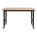 VEVOR regulējams darba galds uz riteņiem, slodze līdz 680 kg, 122 × 60 cm ozolkoka virsma, augstuma regulēšana 72,5–107,5 cm, izturīgs masīvkoka darba galds garāžai, darbnīcai, mājai un birojam