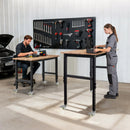 VEVOR regulējams darba galds uz riteņiem, slodze līdz 680 kg, 122 × 60 cm ozolkoka virsma, augstuma regulēšana 72,5–107,5 cm, izturīgs masīvkoka darba galds garāžai, darbnīcai, mājai un birojam