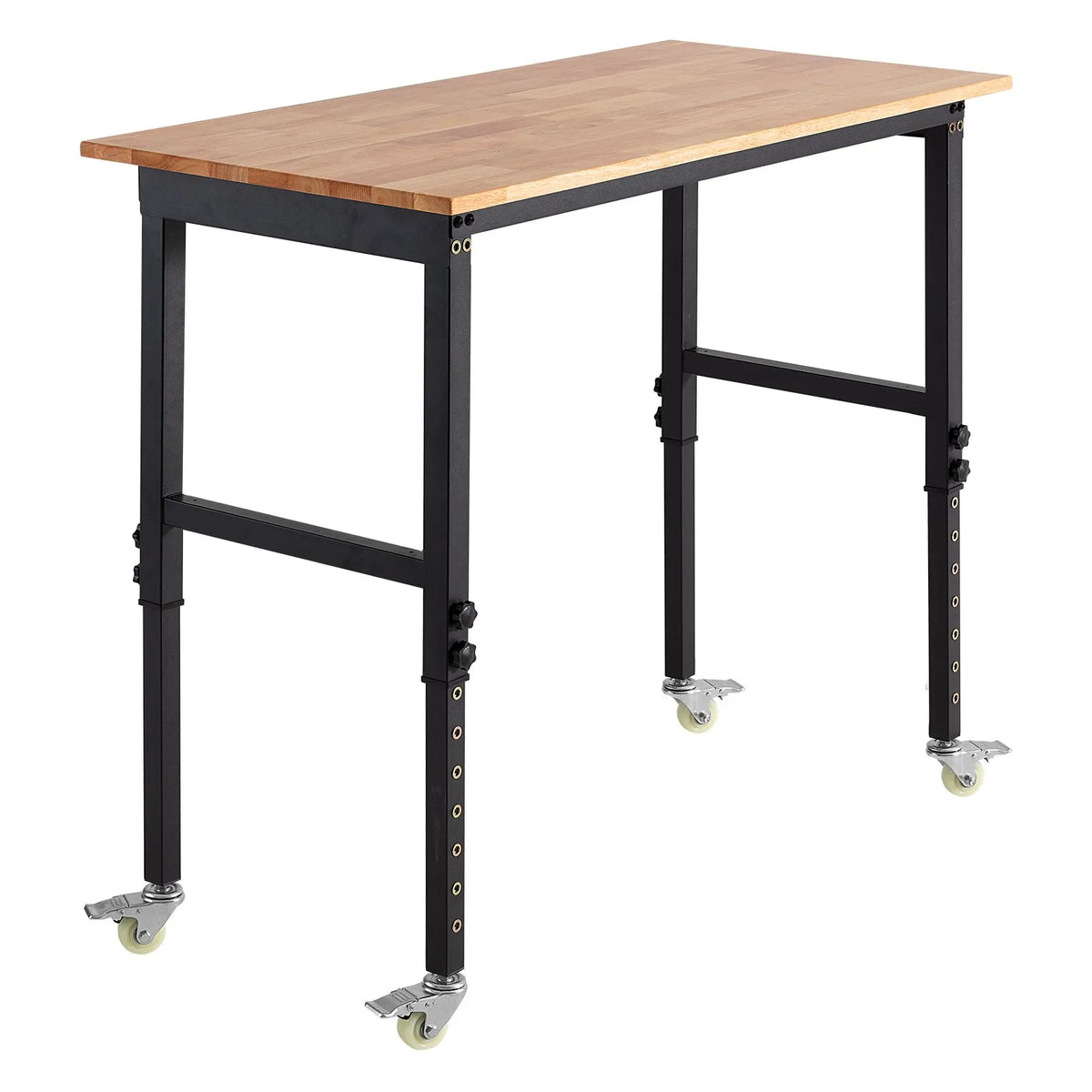 VEVOR regulējams darba galds uz riteņiem, slodze līdz 680 kg, 122 × 60 cm ozolkoka virsma, augstuma regulēšana 72,5–107,5 cm, izturīgs masīvkoka darba galds garāžai, darbnīcai, mājai un birojam - ZEMLETES.LV