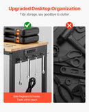 VEVOR 1219 mm regulējams darba sols, kravnesība 907 kg, ar rozetēm, riteņiem un perforēto paneli, smagā tipa ozolkoka virsma, piemērots garāžai, darbnīcai, birojam un mājai