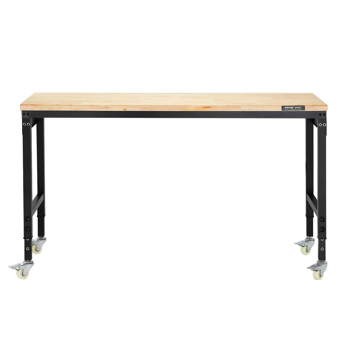 VEVOR 1524 mm Adjustable Work Table, 907 kg Load Capacity, with Power Outlets, Wheels and Perforated Panel, Heavy-Duty Oak Surface, Suitable for Garage, Workshop, Office and Home