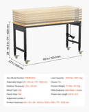 VEVOR 1524 mm regulējams darba galds, kravnesība 907 kg, ar rozetēm, riteņiem un perforēto paneli, smagā tipa ozolkoka virsma, piemērots garāžai, darbnīcai, birojam un mājai