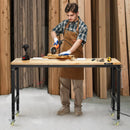 VEVOR 1524 mm regulējams darba galds, kravnesība 907 kg, ar rozetēm, riteņiem un perforēto paneli, smagā tipa ozolkoka virsma, piemērots garāžai, darbnīcai, birojam un mājai