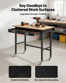 VEVOR darba galds 1220 mm, slodze līdz 680 kg, garāžas darba galds ar atvilktņu uzglabāšanu un riteņiem, darbnīcas galds uz riteņiem ar izturīgu ozolkoka virsmu, piemērots garāžai, darbnīcai, birojam un mājai