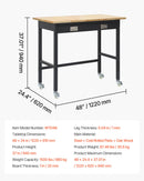 VEVOR darba galds 1220 mm, slodze līdz 680 kg, garāžas darba galds ar atvilktņu uzglabāšanu un riteņiem, darbnīcas galds uz riteņiem ar izturīgu ozolkoka virsmu, piemērots garāžai, darbnīcai, birojam un mājai