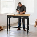 VEVOR darba galds 1220 mm, slodze līdz 680 kg, garāžas darba galds ar atvilktņu uzglabāšanu un riteņiem, darbnīcas galds uz riteņiem ar izturīgu ozolkoka virsmu, piemērots garāžai, darbnīcai, birojam un mājai