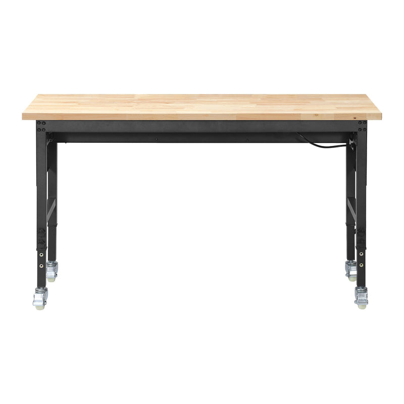 VEVOR regulējams darba galds 1524 mm, slodze līdz 680 kg, darba galds ar atvilktni, elektrības rozeti, riteņiem un perforēto instrumentu paneli, izturīga ozolkoka virsma, piemērots garāžai, darbnīcai, birojam un mājai - ZEMLETES.LV