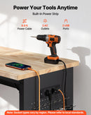 VEVOR regulējams darba galds 1524 mm, slodze līdz 680 kg, darba galds ar atvilktni, elektrības rozeti, riteņiem un perforēto instrumentu paneli, izturīga ozolkoka virsma, piemērots garāžai, darbnīcai, birojam un mājai - ZEMLETES.LV