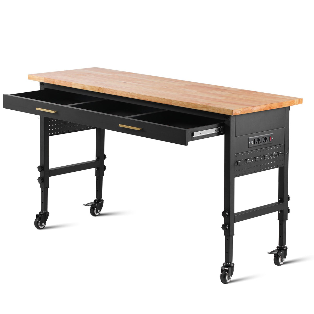 VEVOR 152 x 61 x 106 cm Mobile Work Bench, Adjustable Height, Work Surface with Power Outlet and Drawers