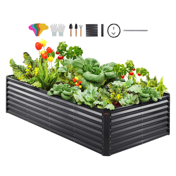 Paaugstinātā dārza dobe, 240 × 120 × 60 cm cinkota metāla stādīšanas kaste ar atvērtu pamatni, piemērota ziedu, dārzeņu un garšaugu audzēšanai pagalmā, dārzā, terasē vai balkonā, tumši pelēka