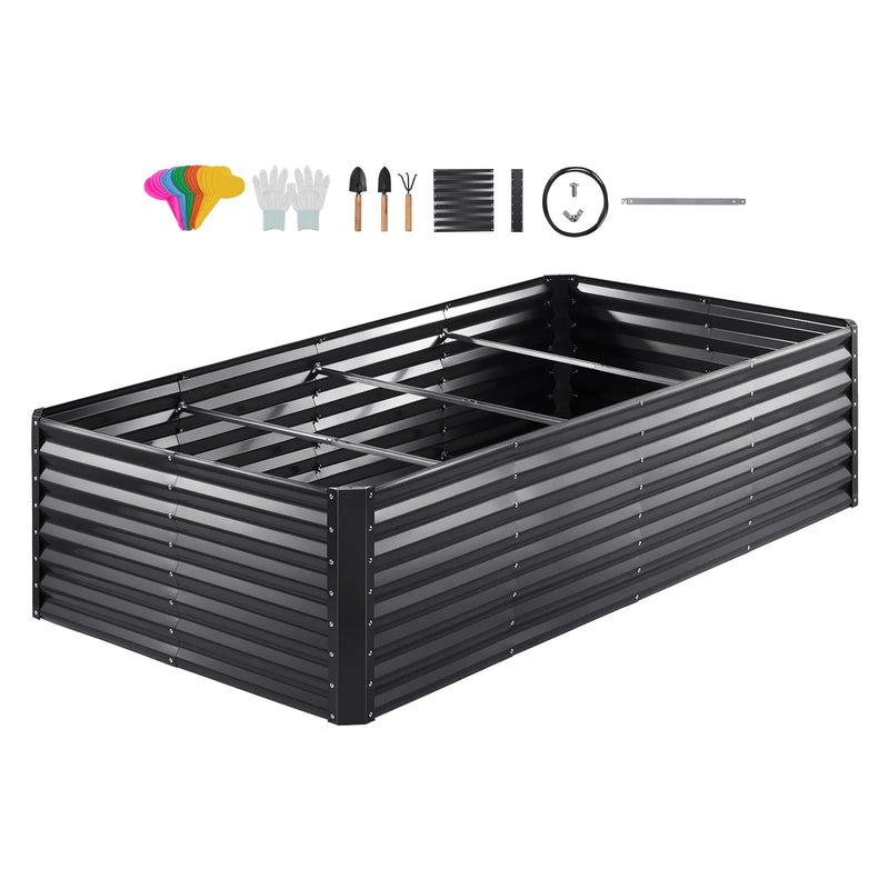 Paaugstinātā dārza dobe, 240 × 120 × 60 cm cinkota metāla stādīšanas kaste ar atvērtu pamatni, piemērota ziedu, dārzeņu un garšaugu audzēšanai pagalmā, dārzā, terasē vai balkonā, tumši pelēka