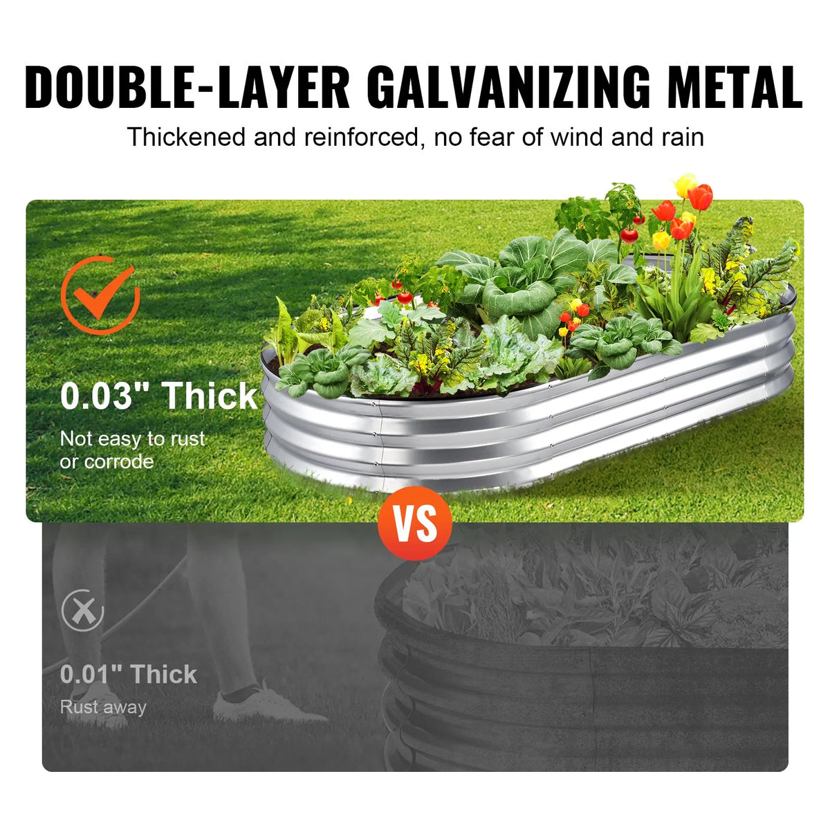 Raised Garden Bed, 183 × 92 × 28 cm Galvanised Metal Planting Box with Open Bottom, Suitable for Growing Flowers, Vegetables and Herbs in Yard, Garden, Terrace or Balcony, Silver
