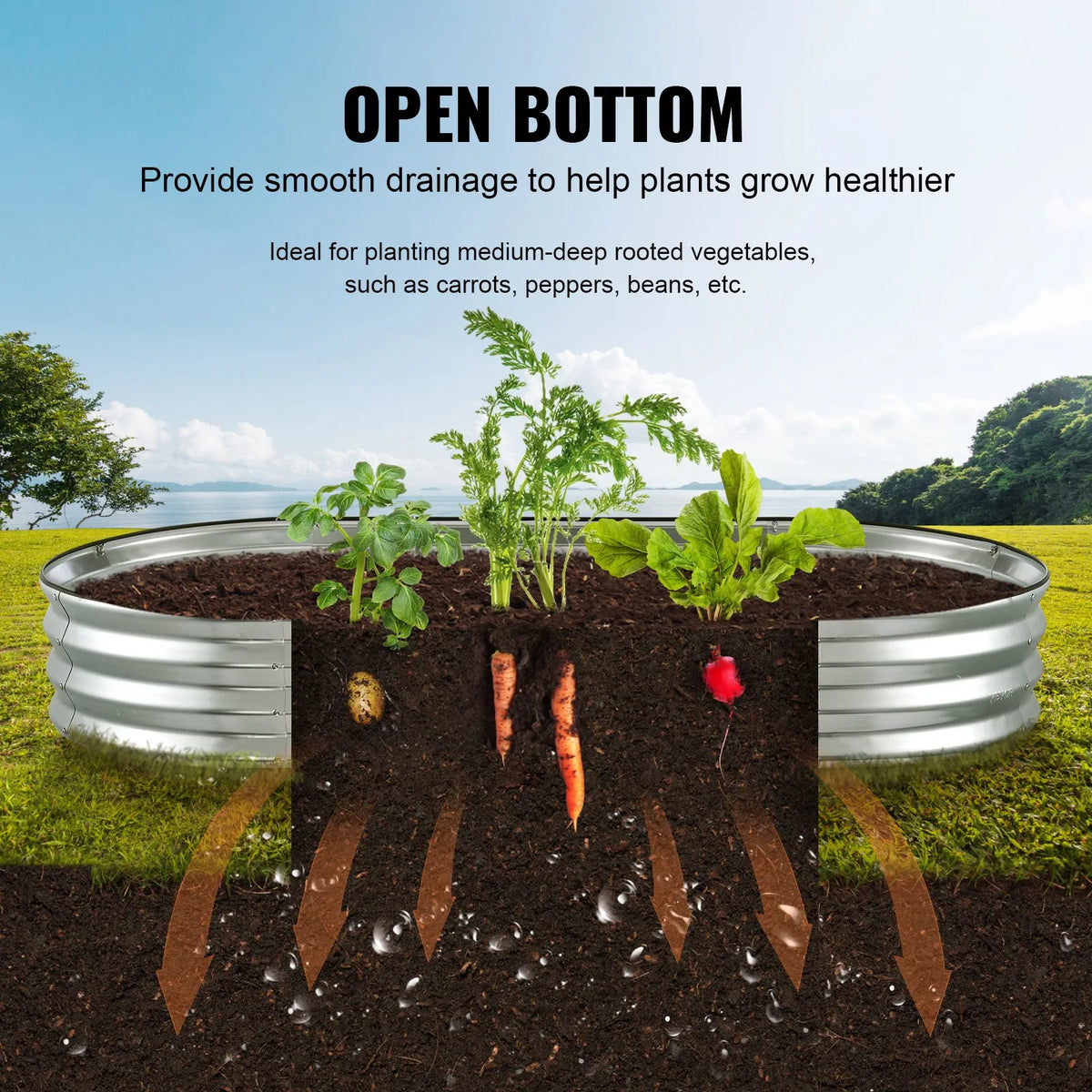 Raised Garden Bed, 183 × 92 × 28 cm Galvanised Metal Planting Box with Open Bottom, Suitable for Growing Flowers, Vegetables and Herbs in Yard, Garden, Terrace or Balcony, Silver