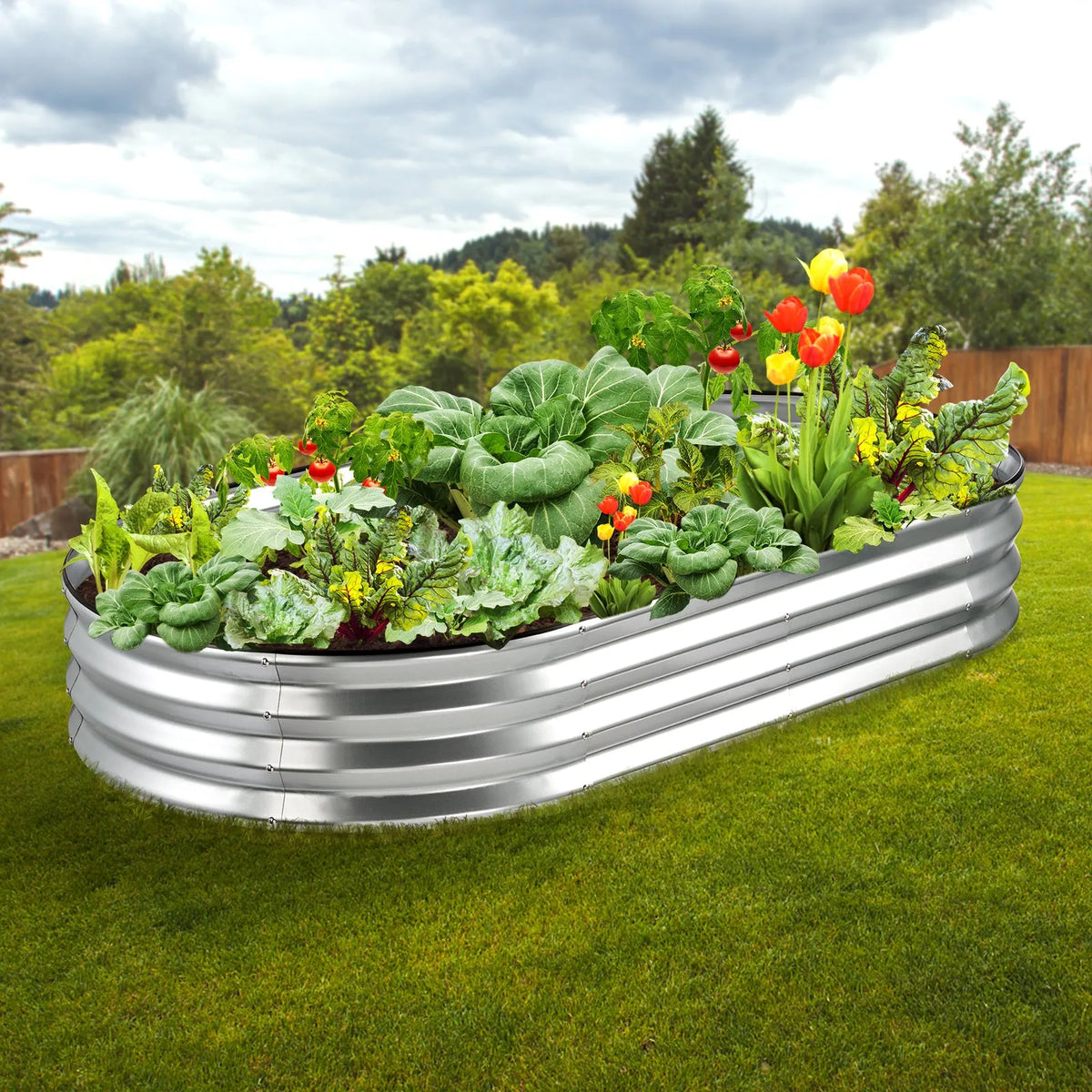 Raised Garden Bed, 183 × 92 × 28 cm Galvanised Metal Planting Box with Open Bottom, Suitable for Growing Flowers, Vegetables and Herbs in Yard, Garden, Terrace or Balcony, Silver